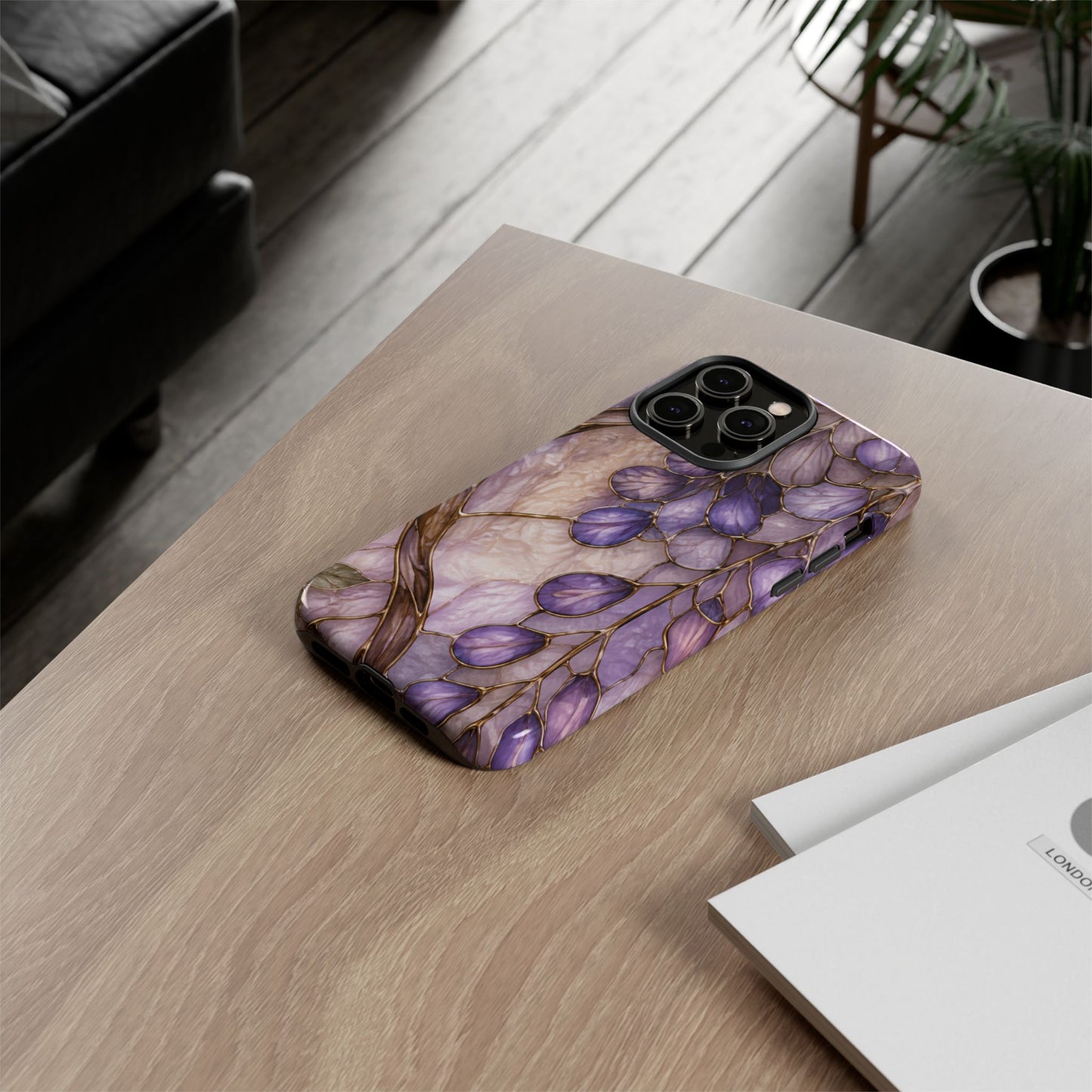 Wisteria Wilows Floral Lavender Vines Tough Phone Case- Stained glass floral collection