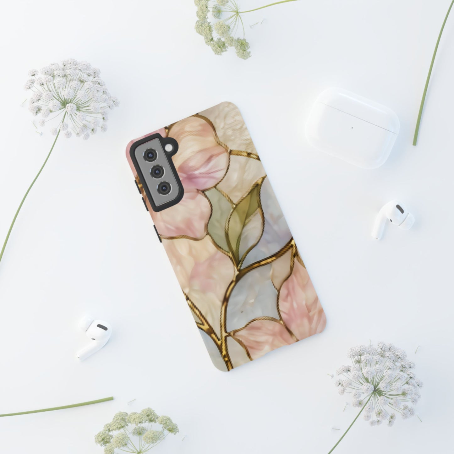 Pink Petals Floral Stained Glass Tough Case — Pastel Pink Protective Phone Cover