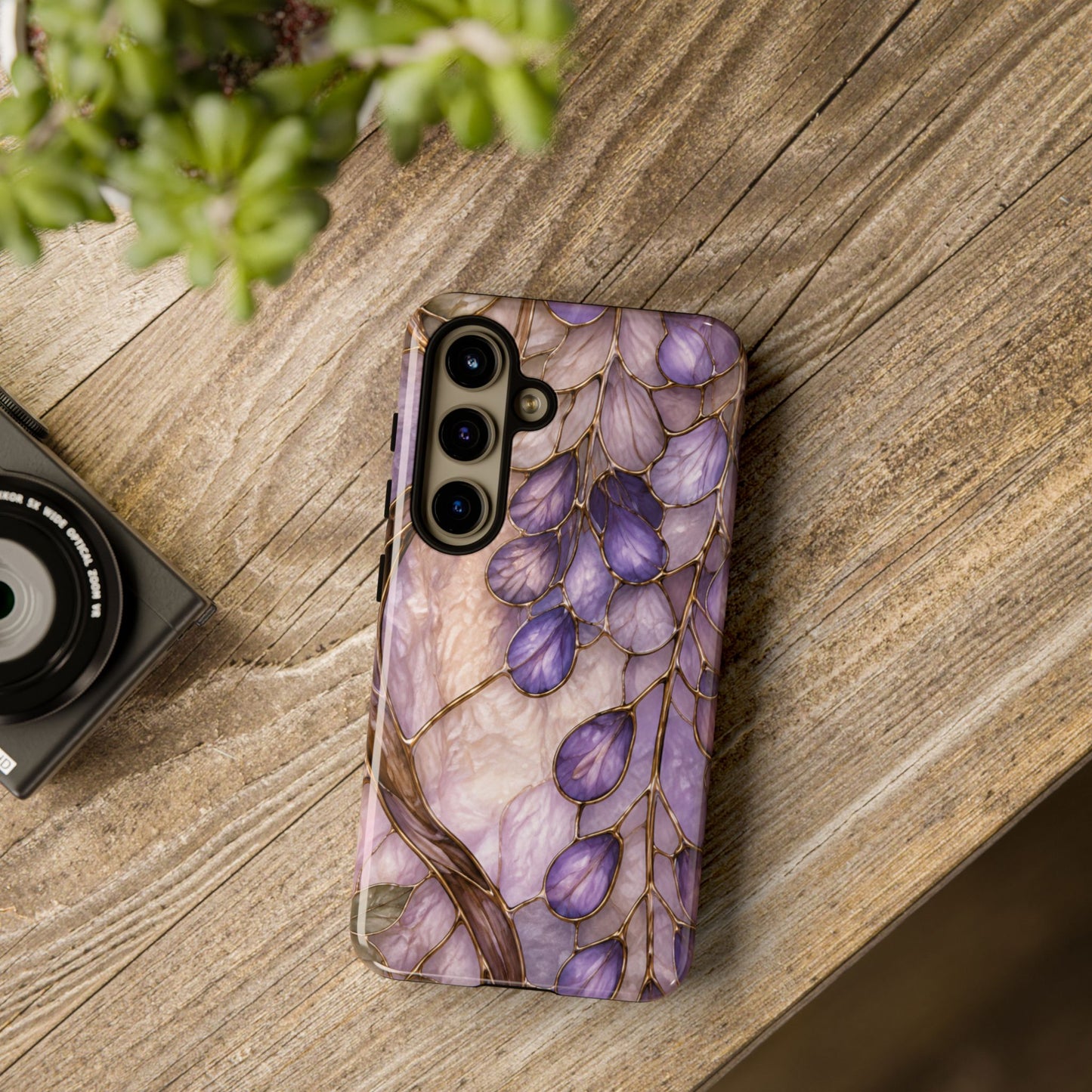 Wisteria Wilows Floral Lavender Vines Tough Phone Case- Stained glass floral collection