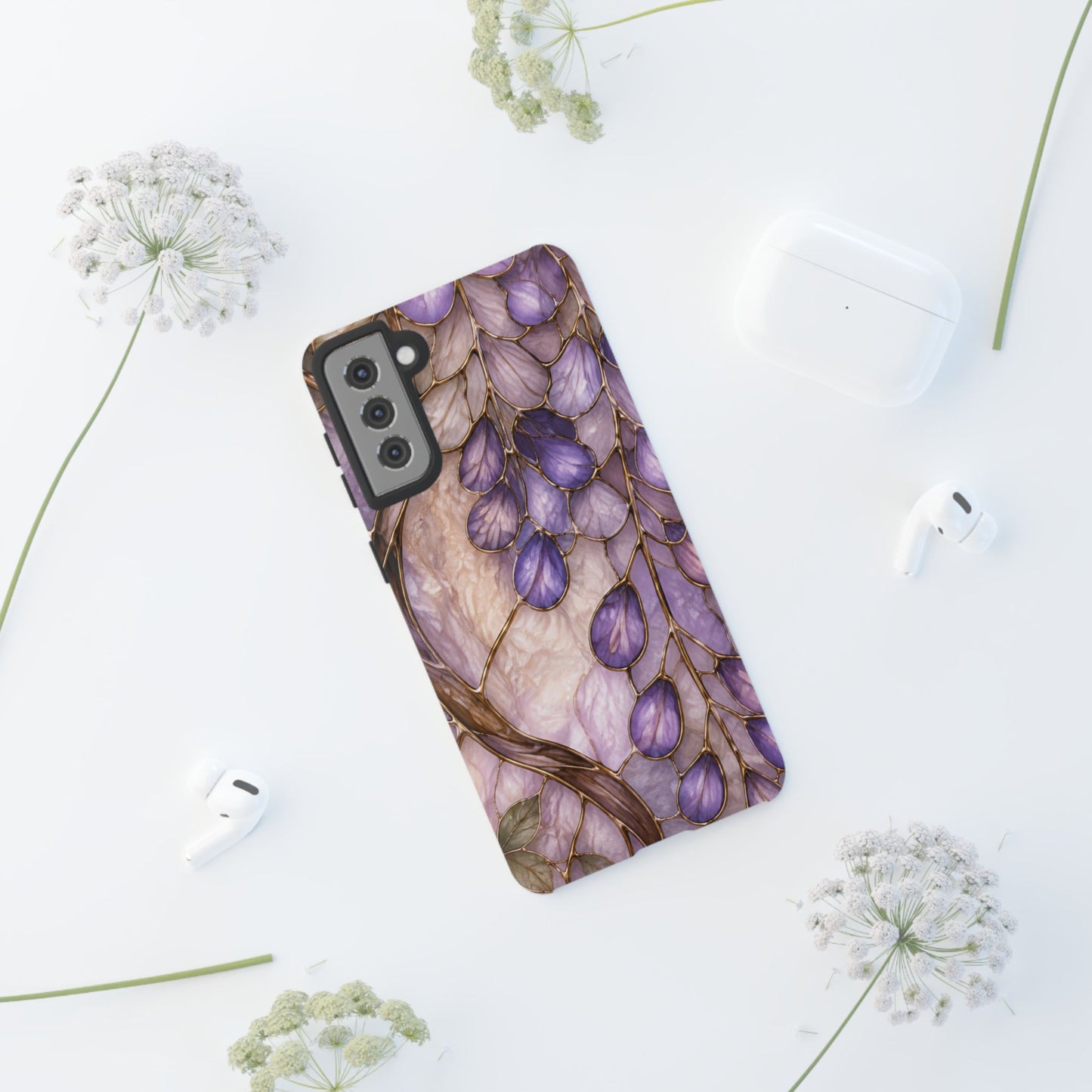 Wisteria Wilows Floral Lavender Vines Tough Phone Case- Stained glass floral collection