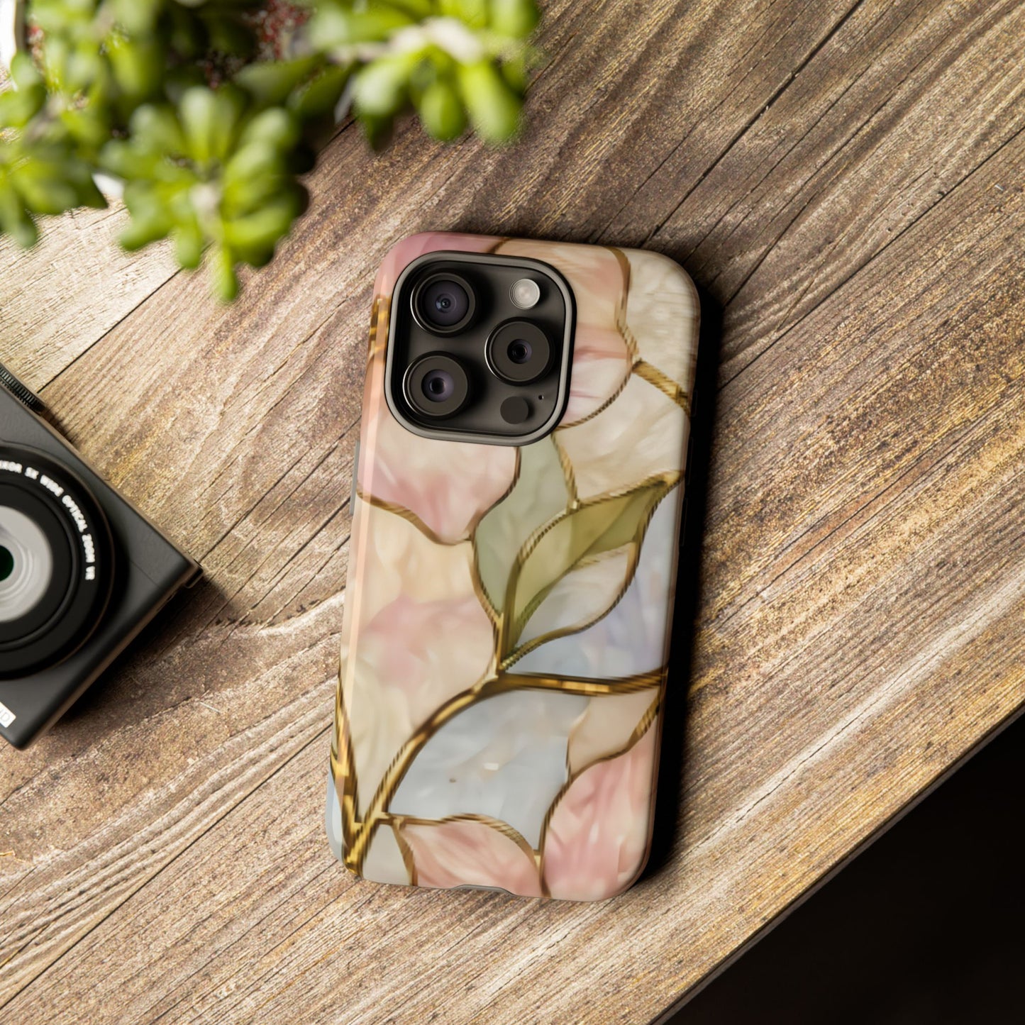 Pink Petals Floral Stained Glass Tough Case — Pastel Pink Protective Phone Cover