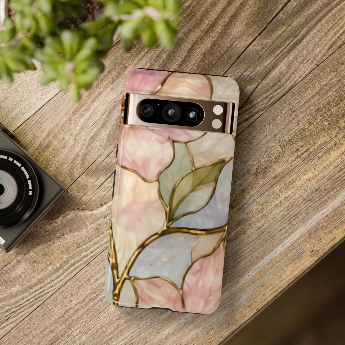 Pink Petals Floral Stained Glass Tough Case — Pastel Pink Protective Phone Cover