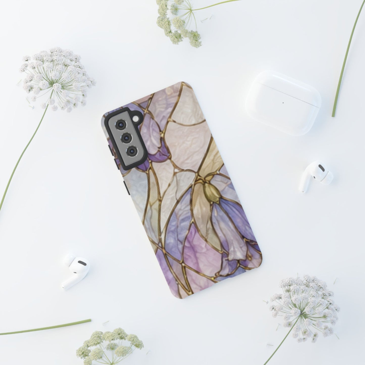 Lilac Meadows Stained Floral Glass Phone Case – Purple Lily Tough Case