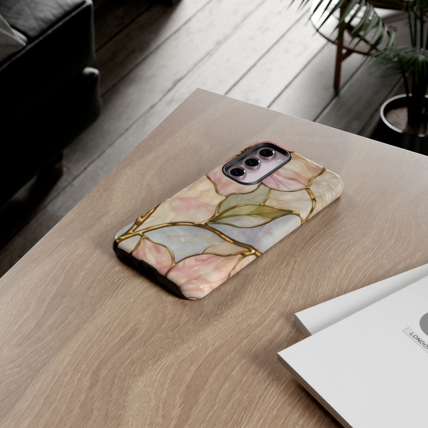 Pink Petals Floral Stained Glass Tough Case — Pastel Pink Protective Phone Cover