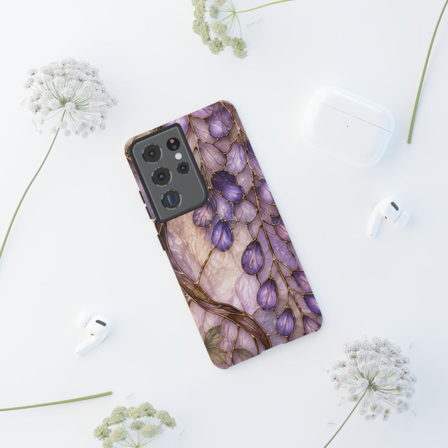 Wisteria Wilows Floral Lavender Vines Tough Phone Case- Stained glass floral collection